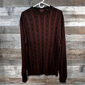 Tulliano Mens Cable Knit Sweater Burgundy Black Lightweight Crew Neck Size Large